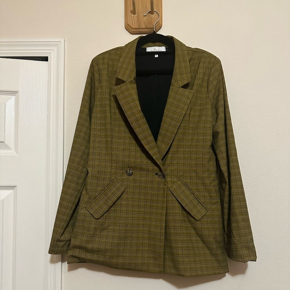 L’Academie Revolve Hanna Blazer Yellow Plaid Sz S Dark Academia Clueless Preppy - Picture 1 of 9